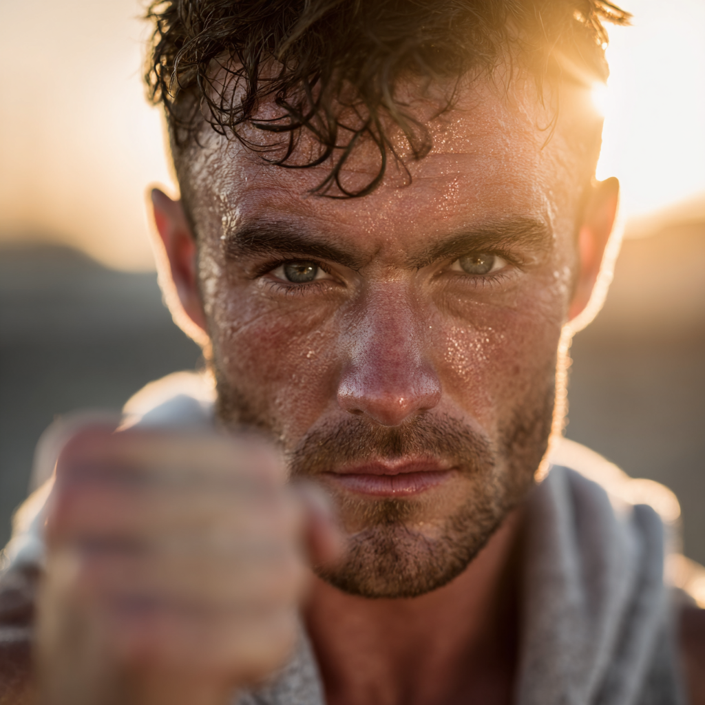 Motivated man achieving fitness goals showing mental strength and physical transformation